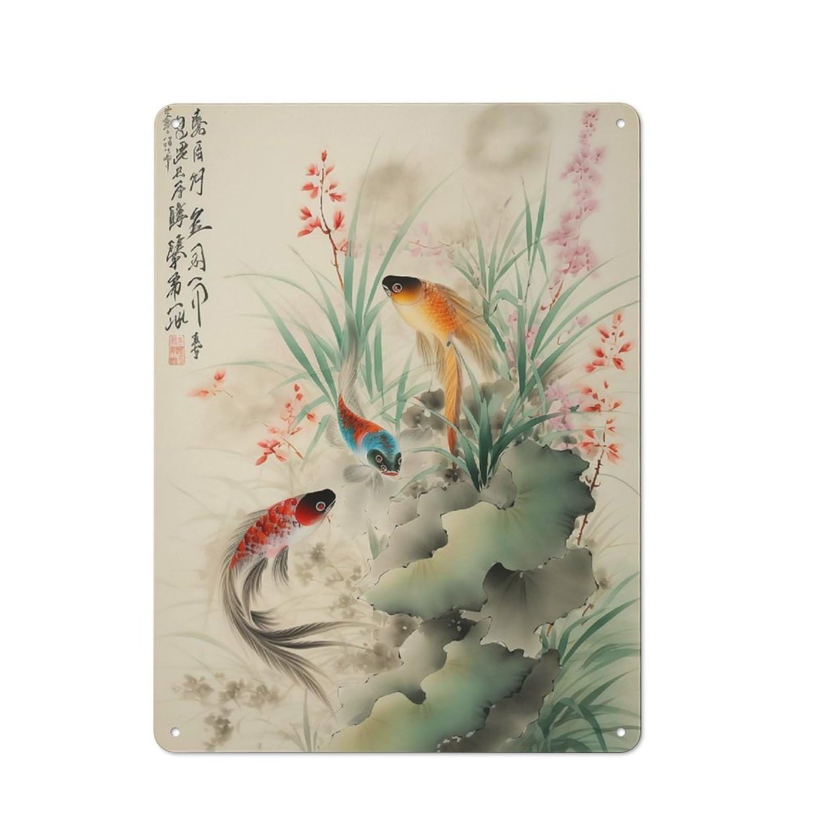 Junmoney Japanese Fish 3 Vintage Vintage Metal Sign 40X30cm, Pub Wall Decor For Cafe, Pub, Workshop Or Home Bar