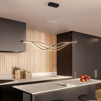 Modern Island LED Pendant Lights with Remote, Support Smart LAMP APP, for Kitchen, Living Room, Dining Room, Bedroom, Bar. Black, 47 inchs 54W