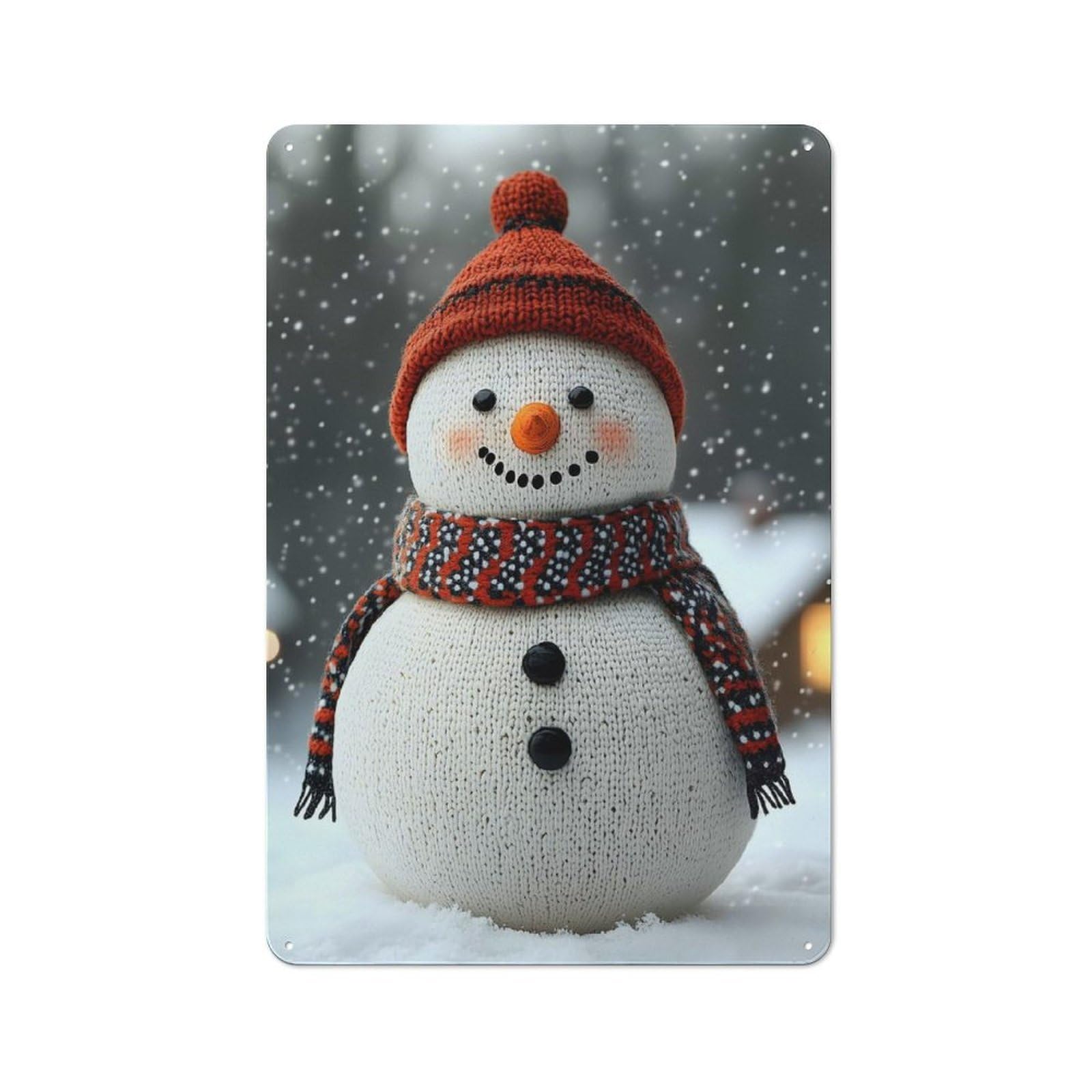 Junmoney Knitted Snowman In Winter Christmas Printed Metal Sign 30X20cm For Café Or Restaurant, For Hospitality Interior Collectors