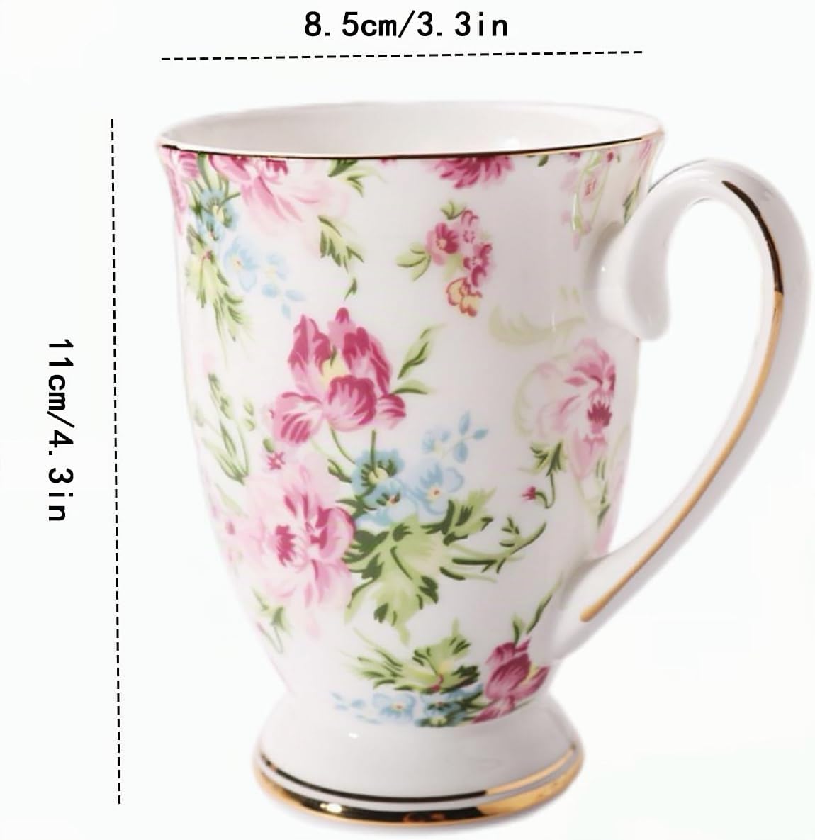 Lot de 4 grandes tasses à café en porcelaine anglaise avec poignée pour cappuccino, café, thé, lait, 300 ml, cadeau de bureau (A)