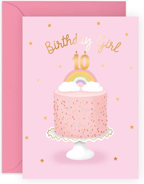 Central 23 Tenth Birthday Card for Girls - Happy 10th Birthday Card - Age 10 - Ten Year Old - Rainbow and Sprinkles Greeting Card - Kids - Daughter - Granddaughter - Comes With Fun Stickers