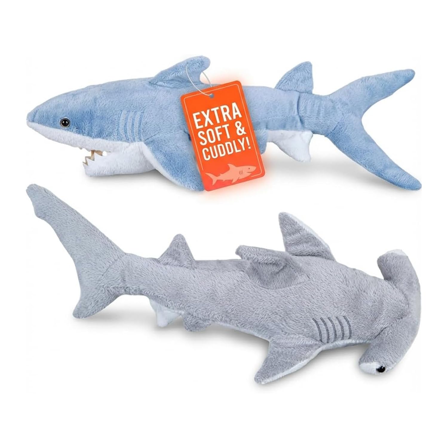 Bedwina Mako & Hammerhead Shark Plush Stuffed Animal Toys - Pack of 2, 35cm (14in) & 33cm (13in), Kids' Toys, Ages 3+