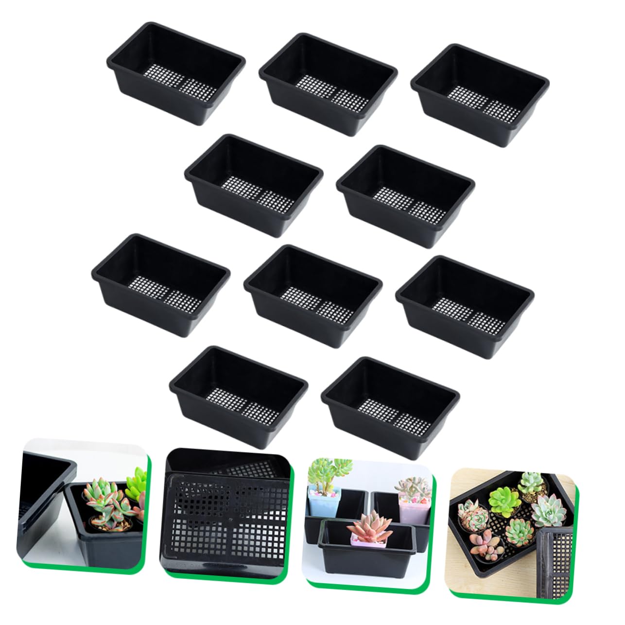 Sosoport 2 Ensembles Pot De Pépinière Rectangulaire Usine Support pour Plantes Bac Jardinage Bac De Culture Fournitures De Jardinage Plateau De Semis De Pépinière Black 10 Pièces * 2