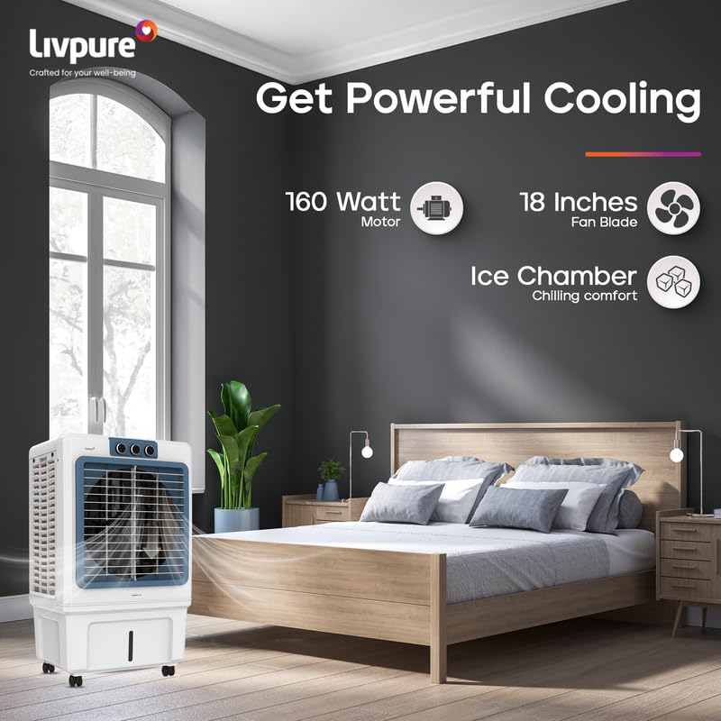 Image of Livpure Iceblast Desert Air Cooler- 90L | 18 inch Fan Blade | High Air Delivery | Ice Chamber | Anti-Bacterial Honeycomb Pad | 190 Watts Motor with Inverter Compatibility | 2 Years Warranty by Livpure