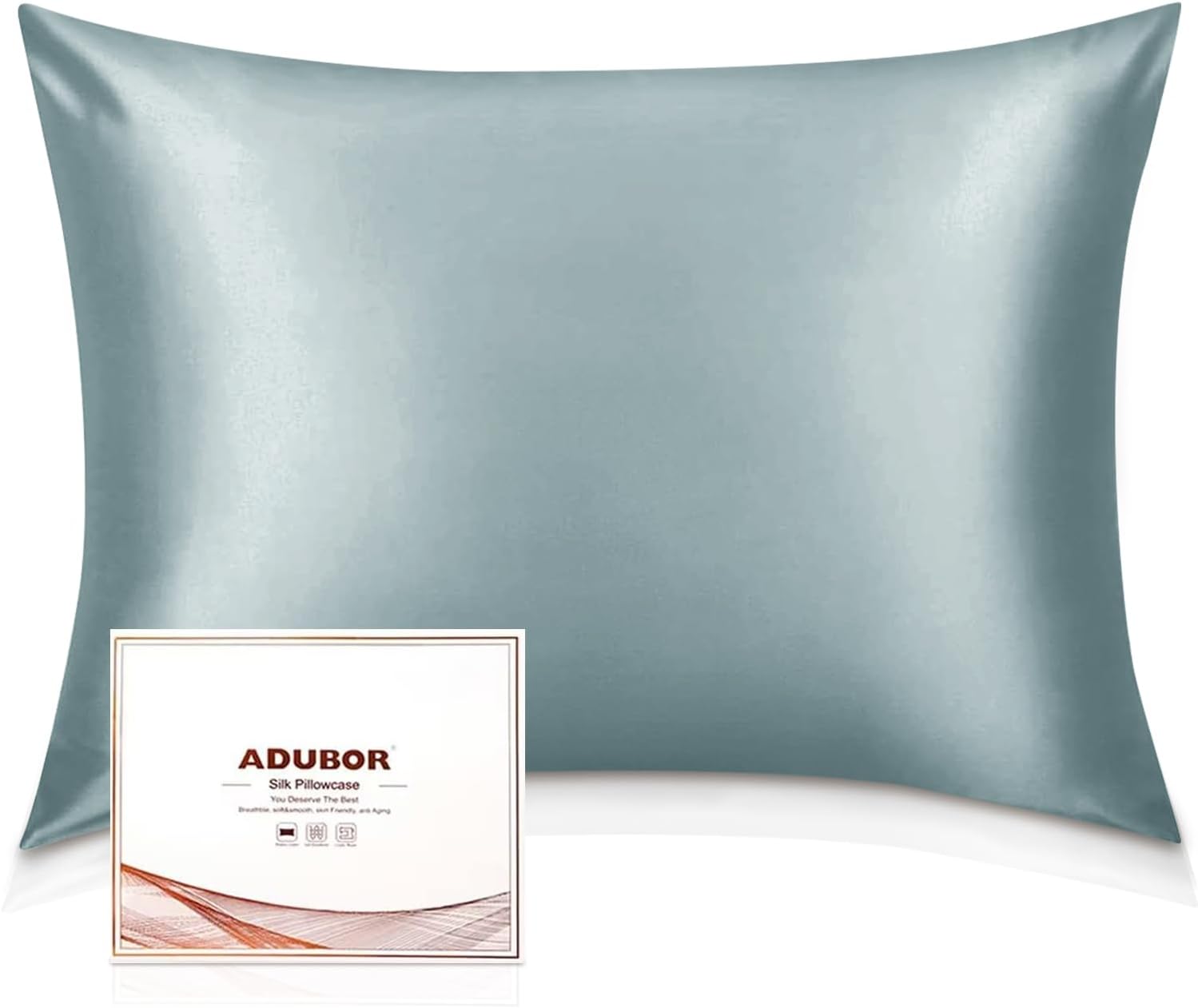 Adubor Silk Pillowcase - Mulberry Silk Pillow Case, 23 Momme 6A Grade Fibers, 900 Thread Count, Silk Pillow Cases for Hair and Skin Health, with Hidden Zipper (Standard 20''×26'', Lake Blue, 1PC) Lake Blue Standard: 20''x26''