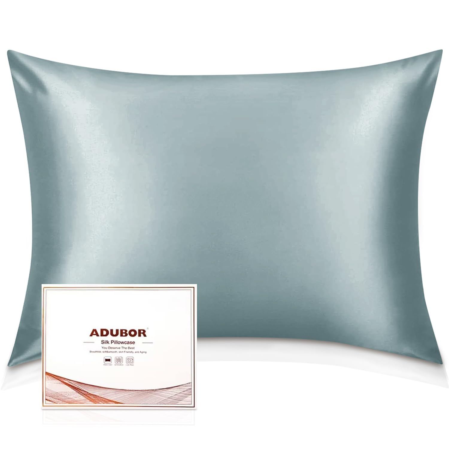Adubor Mulberry Silk Pillowcase Silk Pillow Cases for Hair and Skin with Hidden Zipper, Both Side 23 Momme Silk, 900 Thread Count (20x30inch, Queen Size, Aqua Green, 2pc)