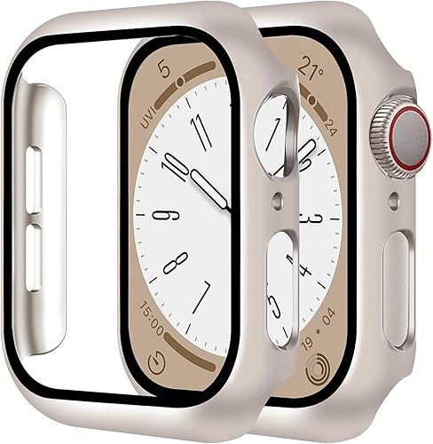 Smiling Paquete de 2 fundas protectoras de pantalla de vidrio templado integradas compatibles con Apple Watch SE 2023series 6SE54 de 1.732 pulgadas,