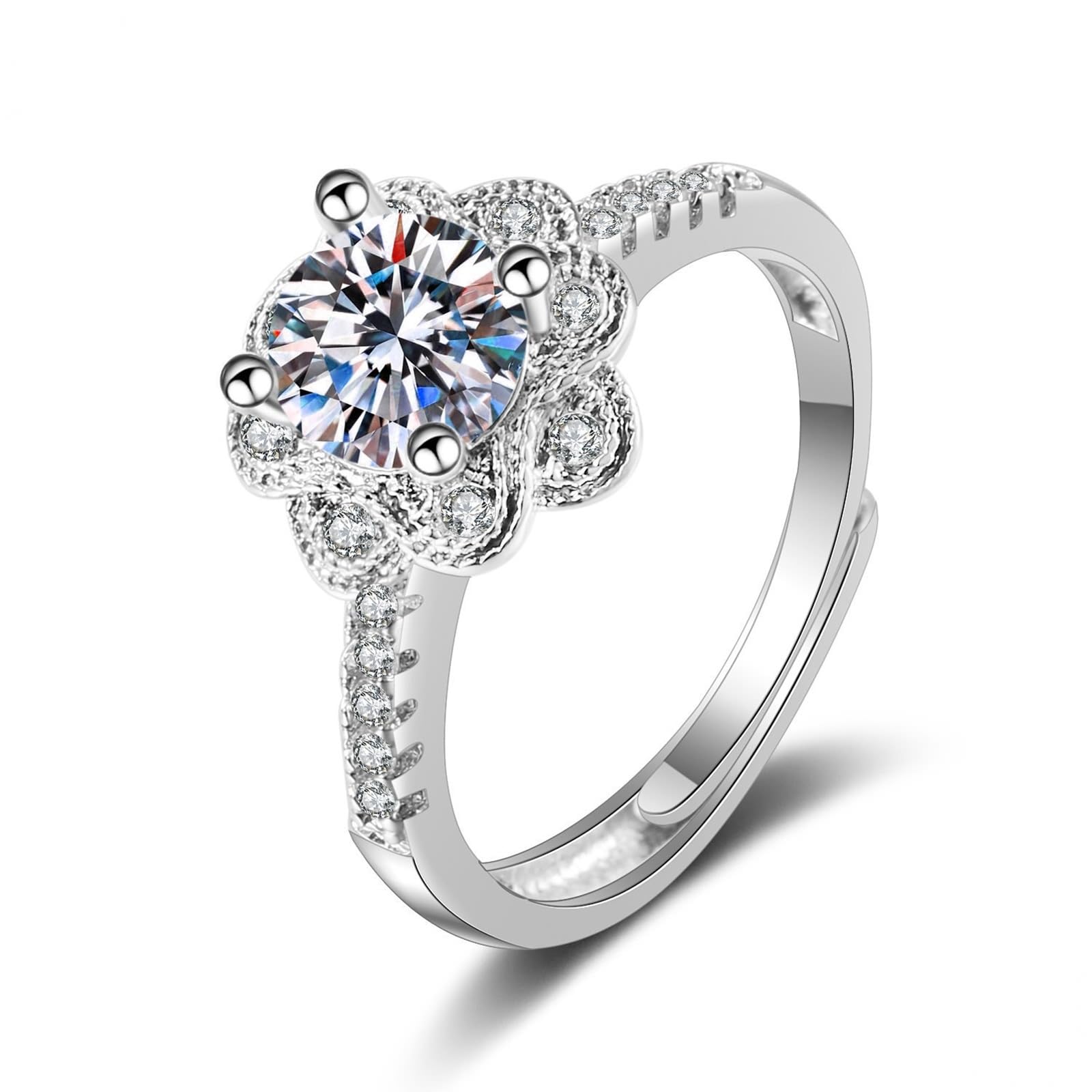 18 Karat Weißgold Verlobungsring Damen Moissanite Ring Ehering Weiß, Matching Rings Blume