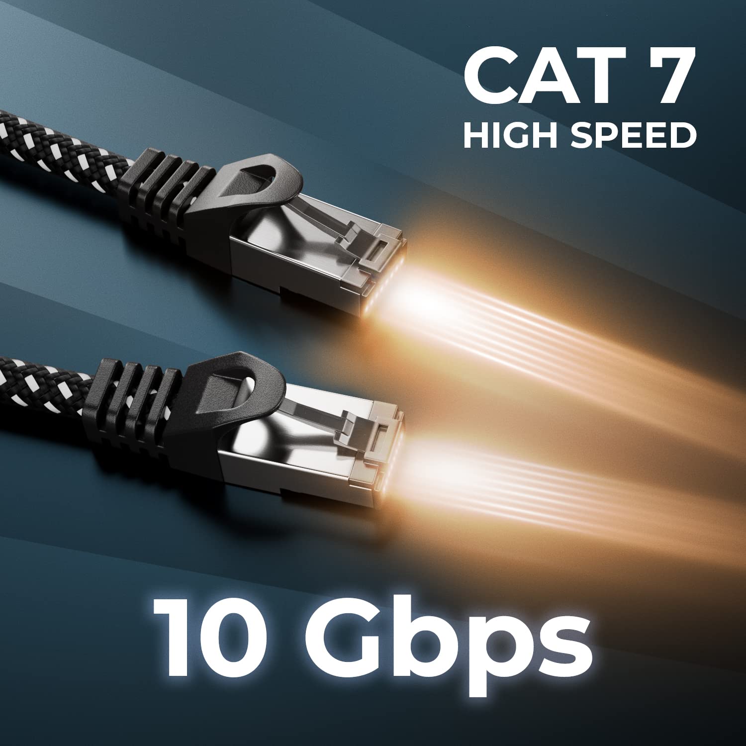 deleyCON 1m Kabel LAN Cat7 - Kabel Sieciowy z Miedzianymi żyłami i Nylonową Powłoką - AWG27, 600 MHz, 10 Gbit/s, S-FTP (PIMF), Patchcord RJ45 Ethernet do Internetu/DSL/Routera - Czarny