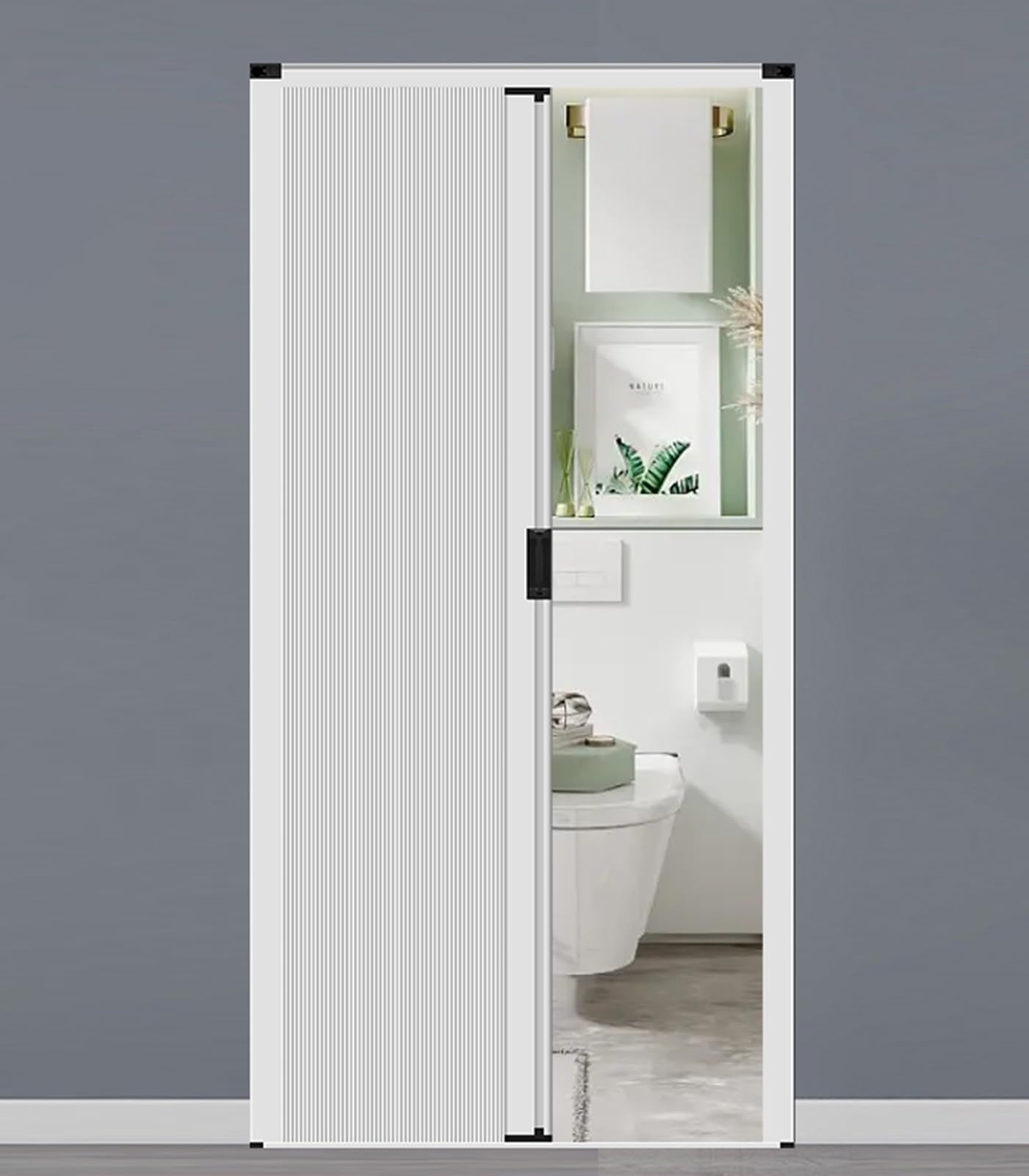 203 cm hohe Falttüren für Schlafzimmer, 76 101 127 152 177 203 cm breite, unsichtbare Falttür mit Wabenstruktur für Küchen-, Toiletten- und Speisekammertor, einziehbare Türen, innen weiß (86