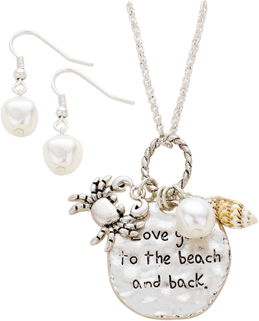 Rosemarie Collections Women's Beach Themed Charms Pendant Necklace Earrings Fashion Jewelry Set