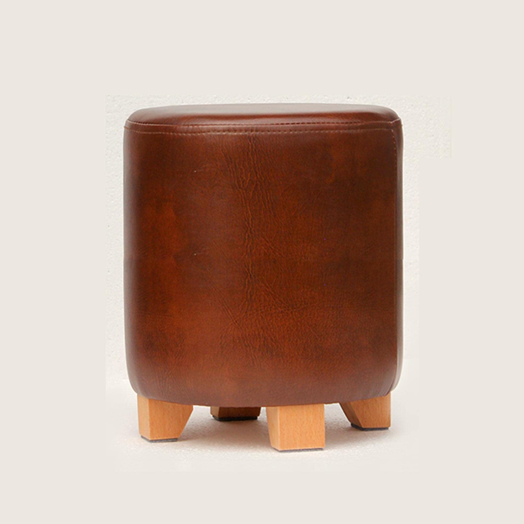 Pouf repose-pieds rond marron en bois 29x29x35cm pour salon
