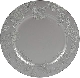 6 Sottopiatti Bordo Foglie Pungitopo Colore Argento in plastica Rigida Tondo 33 cm Natale cenone sotto Piatto Natalizio Capodanno Natale Cena Aperitivo