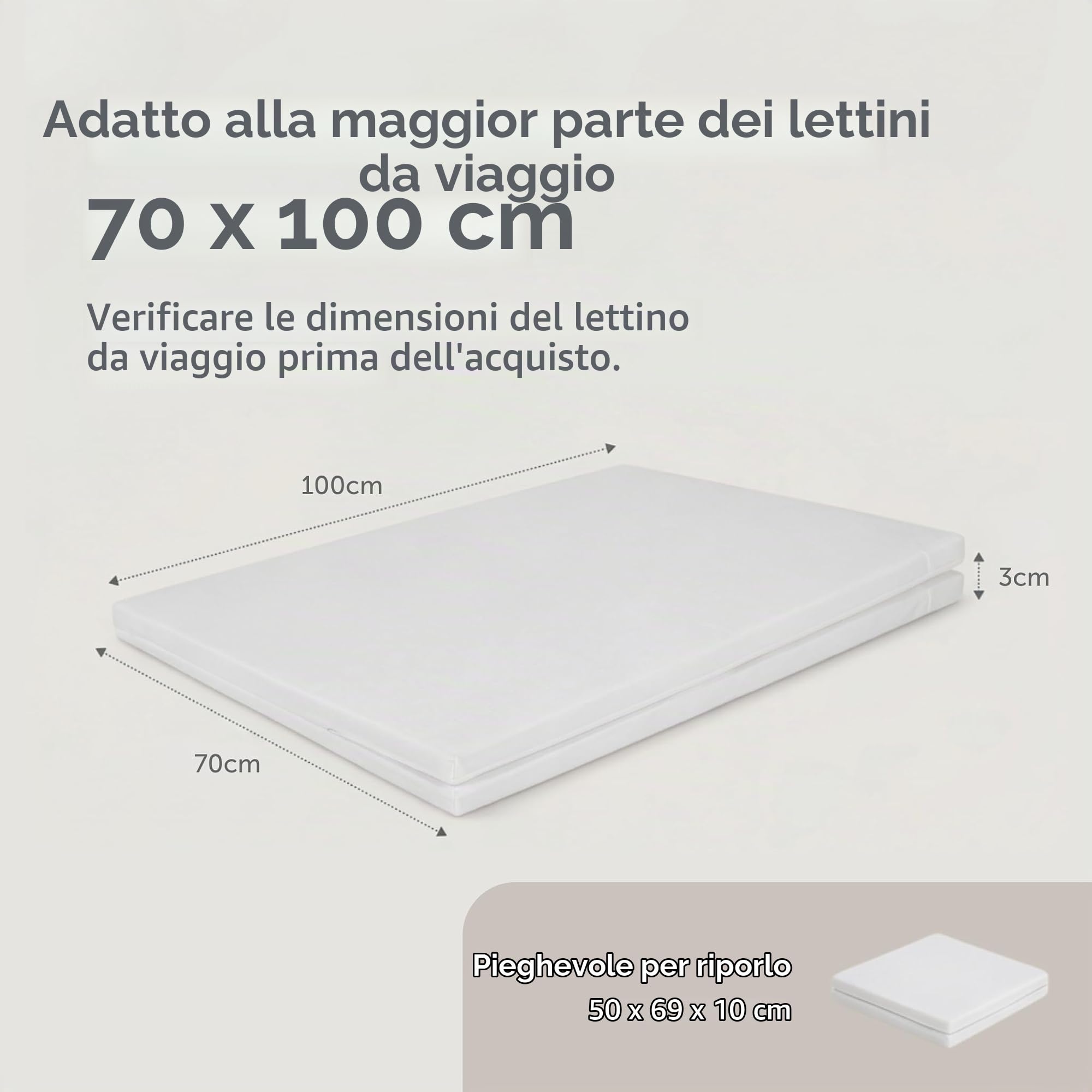 Baby Elegance Materasso per lettino da viaggio, 70 x 100 x 3 cm, design pieghevole in fibra ecologica, fodera, borsa per il trasporto, costruzione traspirante, nucleo di supporto