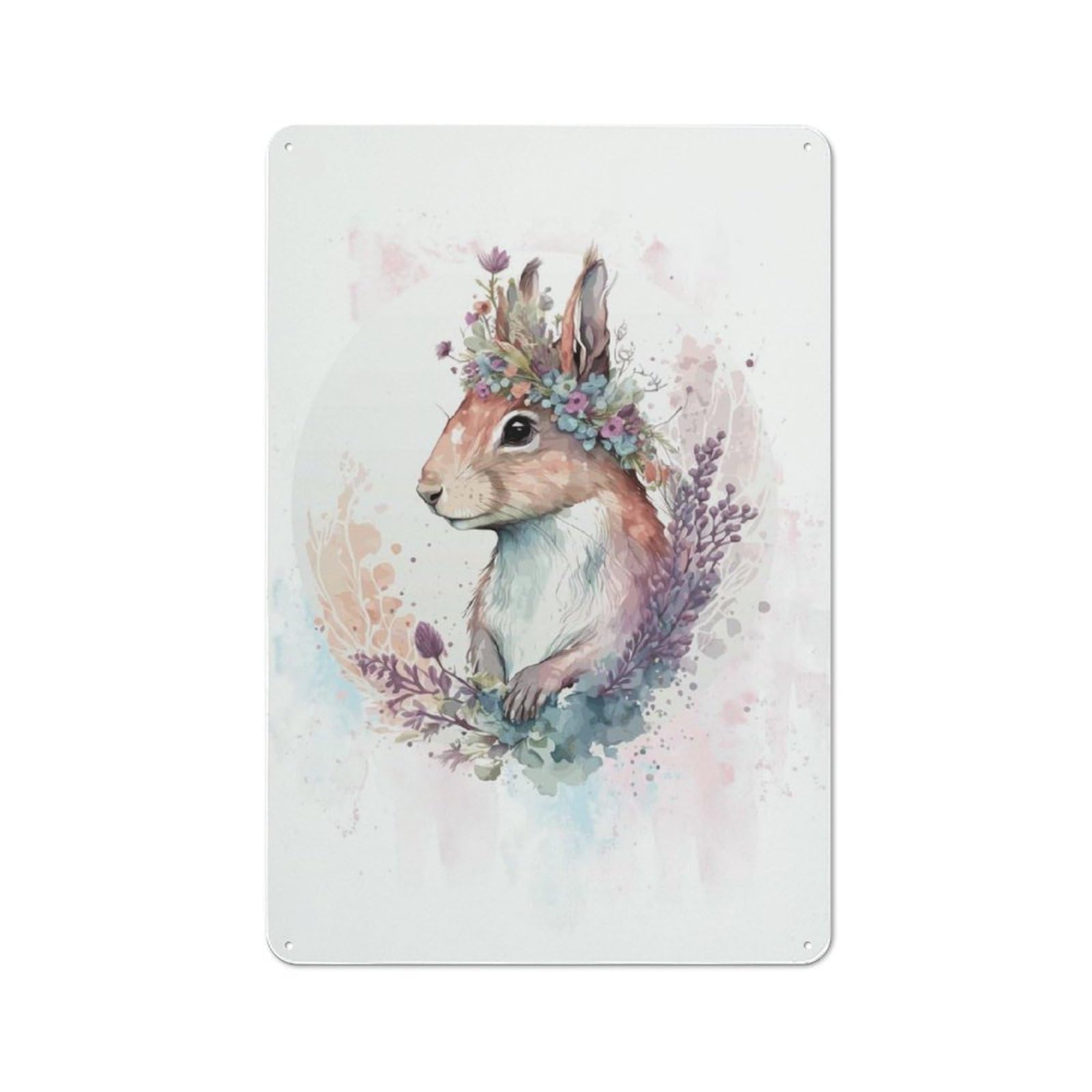 Junmoney Style-5 Rustic Vintage Metal Sign 30X20cm Featuring Flower Squirrel Artwork, Home Bar Decor For Cafe, Pub, Workshop Or Home Bar