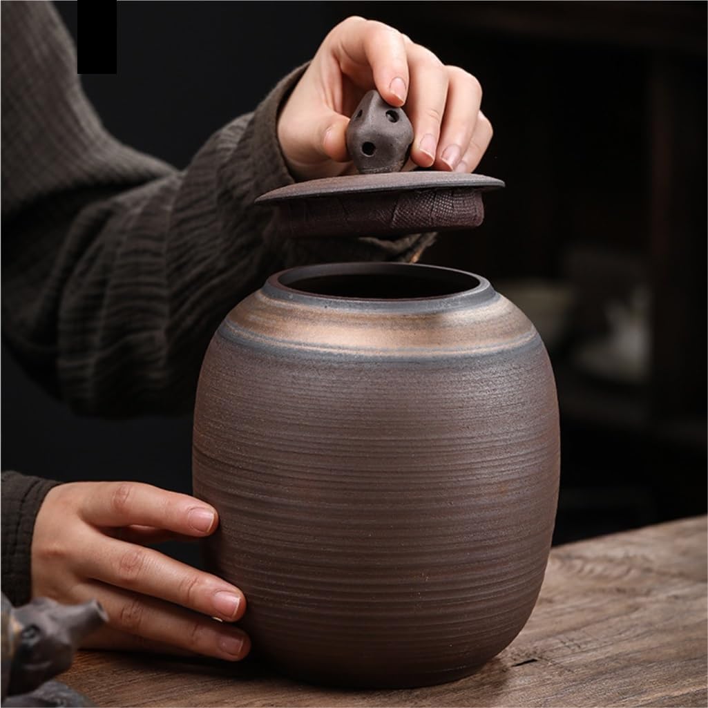 SONGCHAO Sugar Jar Bulk Tea Storage Jars Handmade Coarse Pottery Retro Sealed Jars Large Capacity Home Kitchen Ceramic Storage Jars Tea Canister