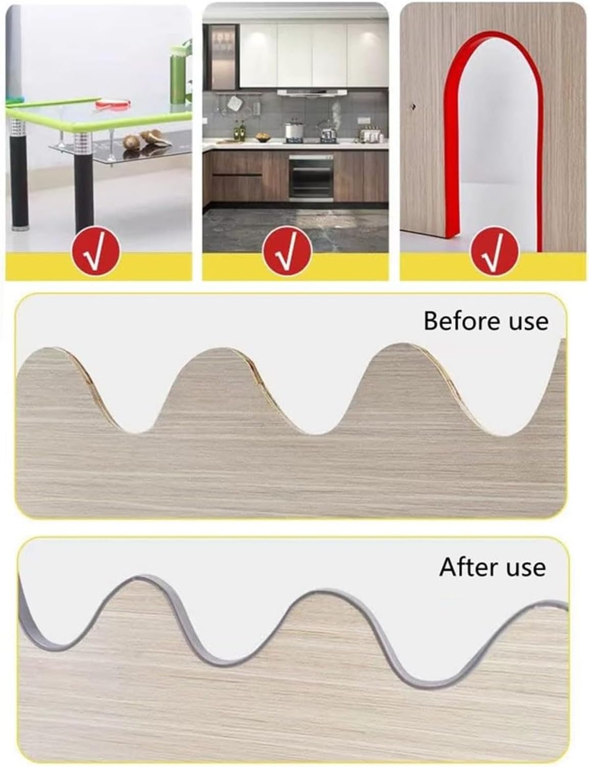 Cinta Adhesiva TPE Protección Bordes Muebles Mesa, Amarillo, 36mm * 6m