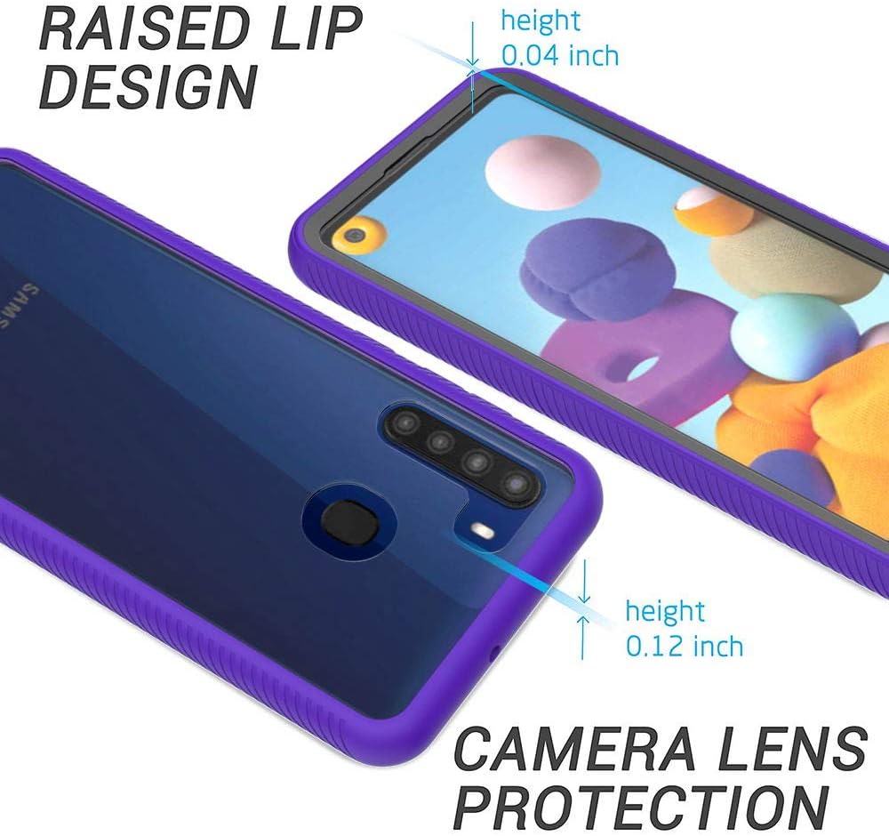 ONOLA Case for A21 Phone Case,Three Defense Built-in Screen Protector Crystal Clear Full Body Fit Cover for Samsung Galaxy A21 Phone(Clear/Purple)