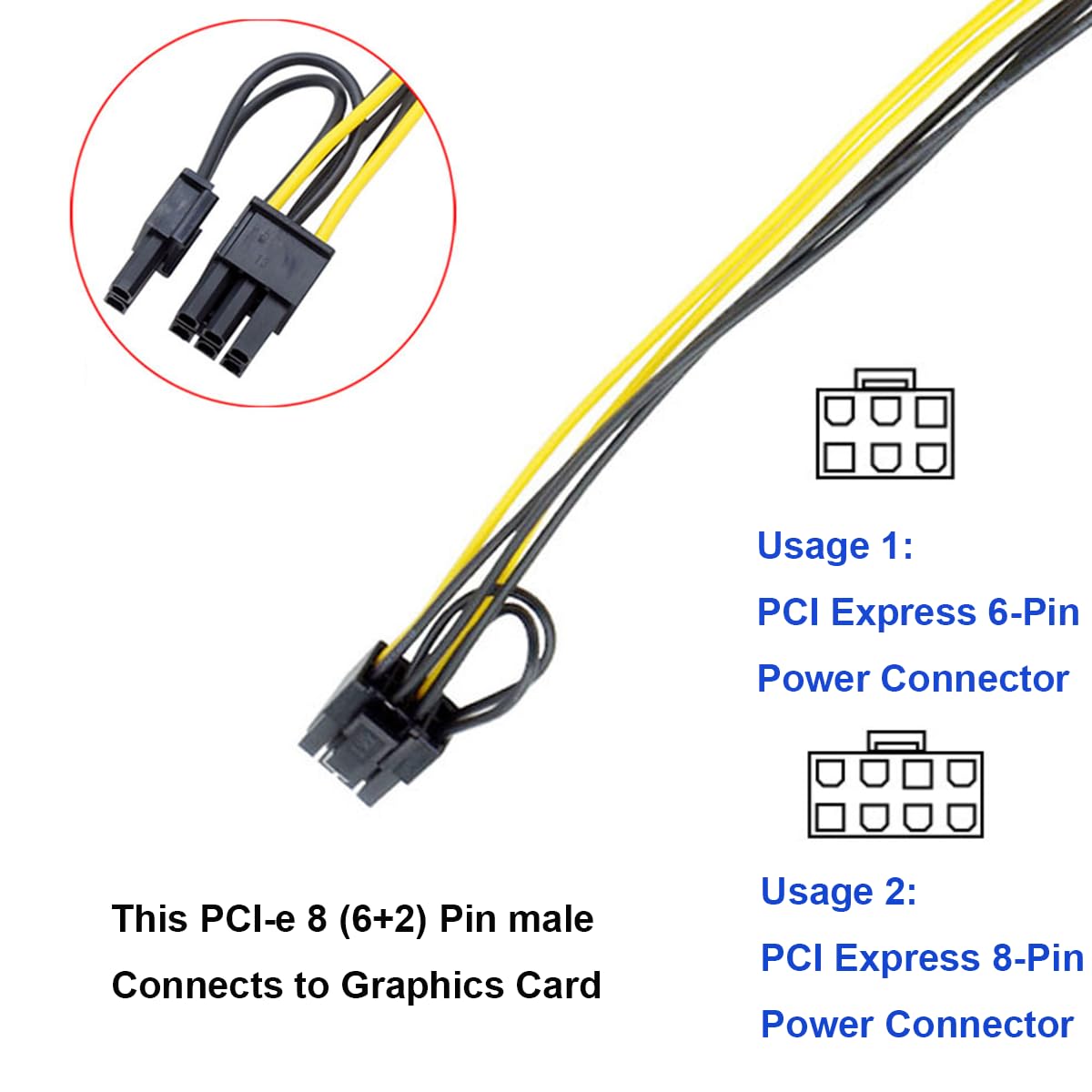 4-Pin Molex Auf 6-Pin PCI-E Grafikkarten Adapter – Stromversorgungskabel Für Mittlere Grafikkarten, 18 Cm, 80°C Hitzebeständig
