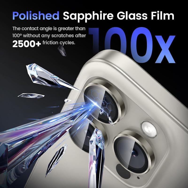 Image of Skinomi Camera Lens Protector Compatible with iPhone 16 Pro / 16 Pro Max [Anti-Scratch] Premium Tempered Glass Film Aluminum Alloy Lens Ring Cover -Natural Titanium