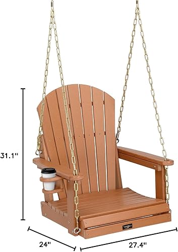 Miniatura 9 de VINGLI Columpio de porche de polietileno de alta densidad de alta densidad resistente de 880 libras con soporte giratorio para tazas, columpio