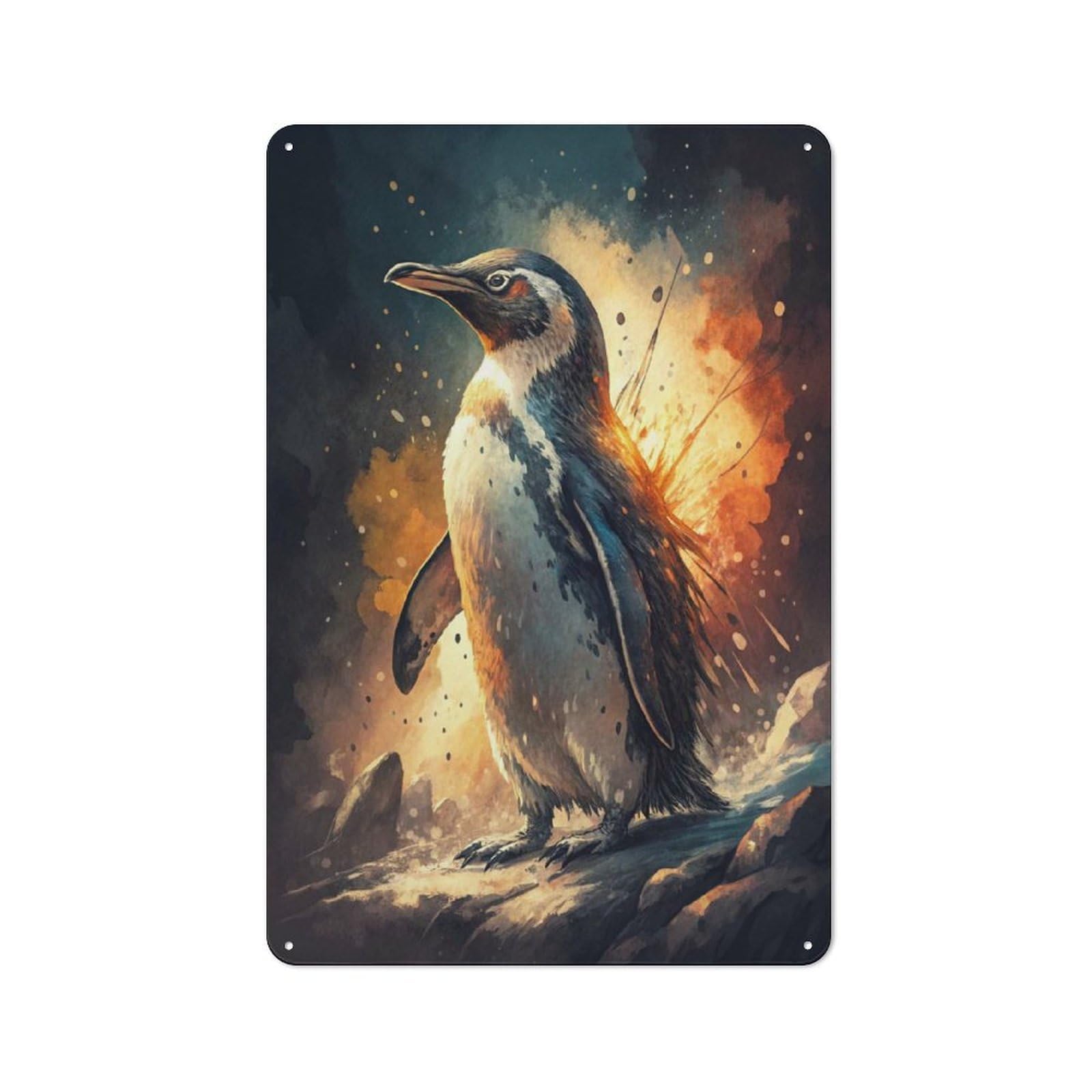 Junmoney Style-7 Decorative Metal Sign With Penguin With Fiery Aura Design 30X20cm, Cosy Cafe Wall Decor For Kitchen, Cafe, Pantry Or Dining Room