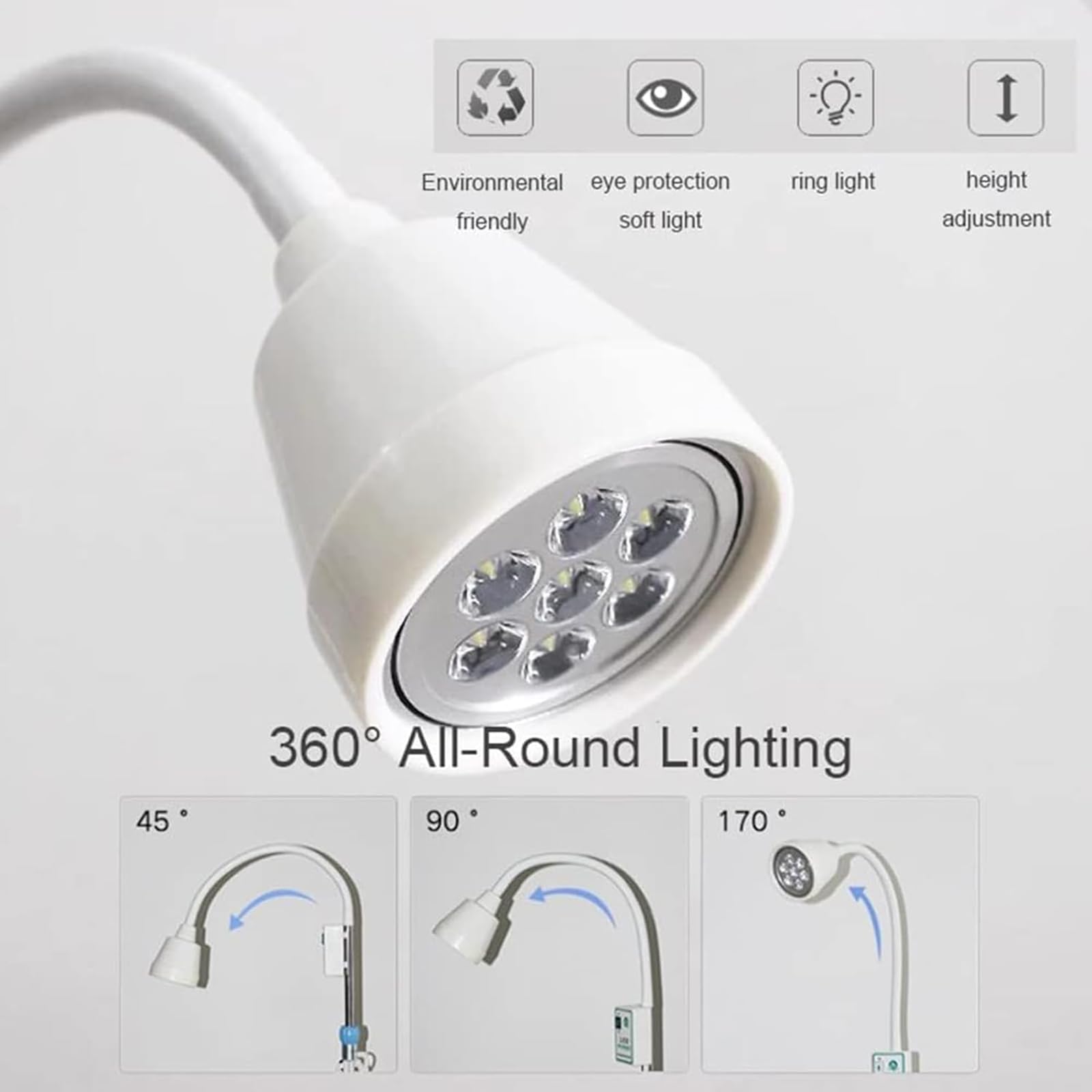 7 X 3 W LED-OP-Untersuchungsleuchte, 360°-Drehung, Kaltlicht, Universalräder For Den Einsatz In Krankenhäusern, Kliniken, Gynäkologischen Untersuchungen, 110 Mm