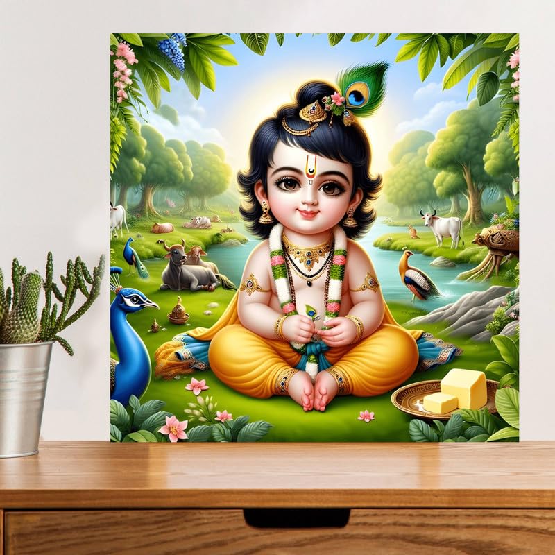 Image of British Terminal Cute little Bal Gopal Baby God Krishna| Kanha Ji | Laddu Lord Makhan Chor Painting Religious Poster for Pregnant Women for wall (matt thin vinyl,sticker,multicolor,unframed)| bj3