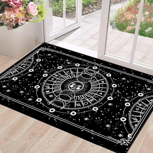 Sun and Moon Rug Boho Celestial Area Rugs for Bedroom Dorm Living Room Bohemian Occult Crescent Solar Stars Galaxy Floor Mat Pad Doormat,47" X 31",Black Black02 47"x31" (Rectangular)