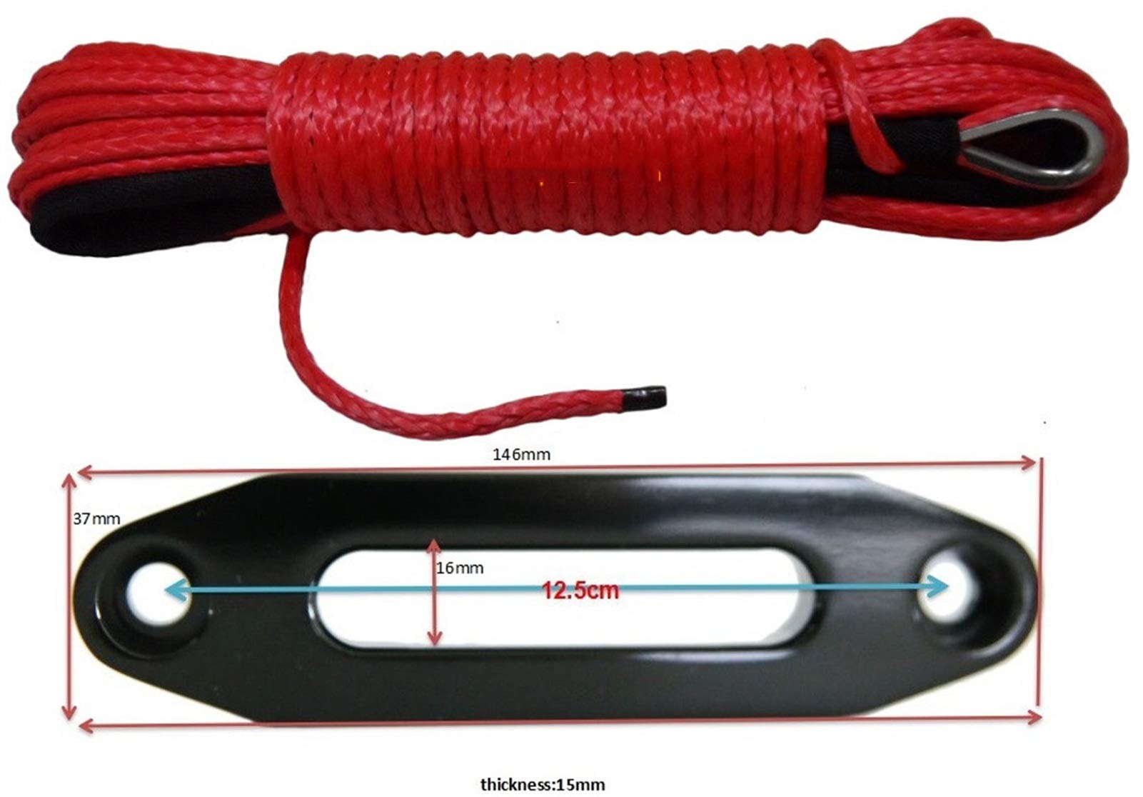 Cavo per verricello, RED 5mm * 15m Corda del verricello con un verricello nero da 4000 libbre equistaad, corda sintetica, cavo dell'argano ATV