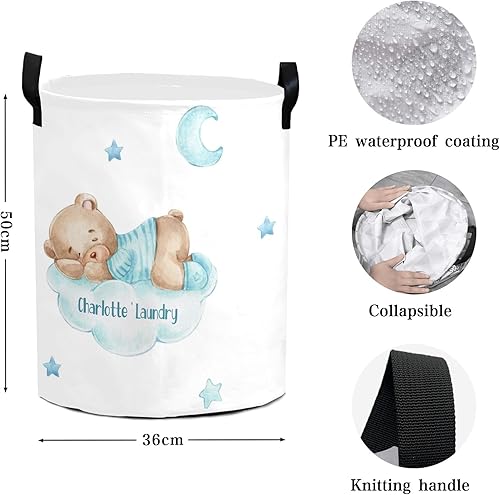 Miniatura 10 de Sleepy - Cesta de ropa con asas personalizada, con diseño de oso de peluche y luna, impermeable, plegable, personalizable, para dormitorio, baño,