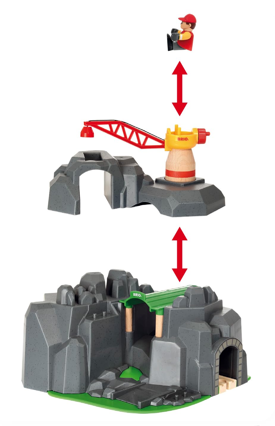 BRIO World 33889 Große Goldmine mit Sound-Tunnel - Zubehör Holzeisenbahn - Kleinkinderspielzeug empfohlen für Kinder ab 3 Jahren | Kran und Tunnel Set, kompatibel mit BRIO World Sets, fördert fantasievolles Spielen, langlebiges Holzdesign, ab 3 Jahren
