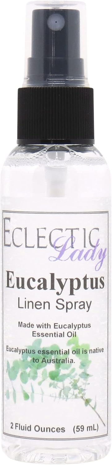 Eucalytpus Essential Oil Linen Spray (Double Strength), 2 Ounces - Eclectic Lady Sheet and Linen Spray - No Artificial Colors, Parabens, or Preservatives - Long-Lasting Scent for Bed, Fabric & Pillow