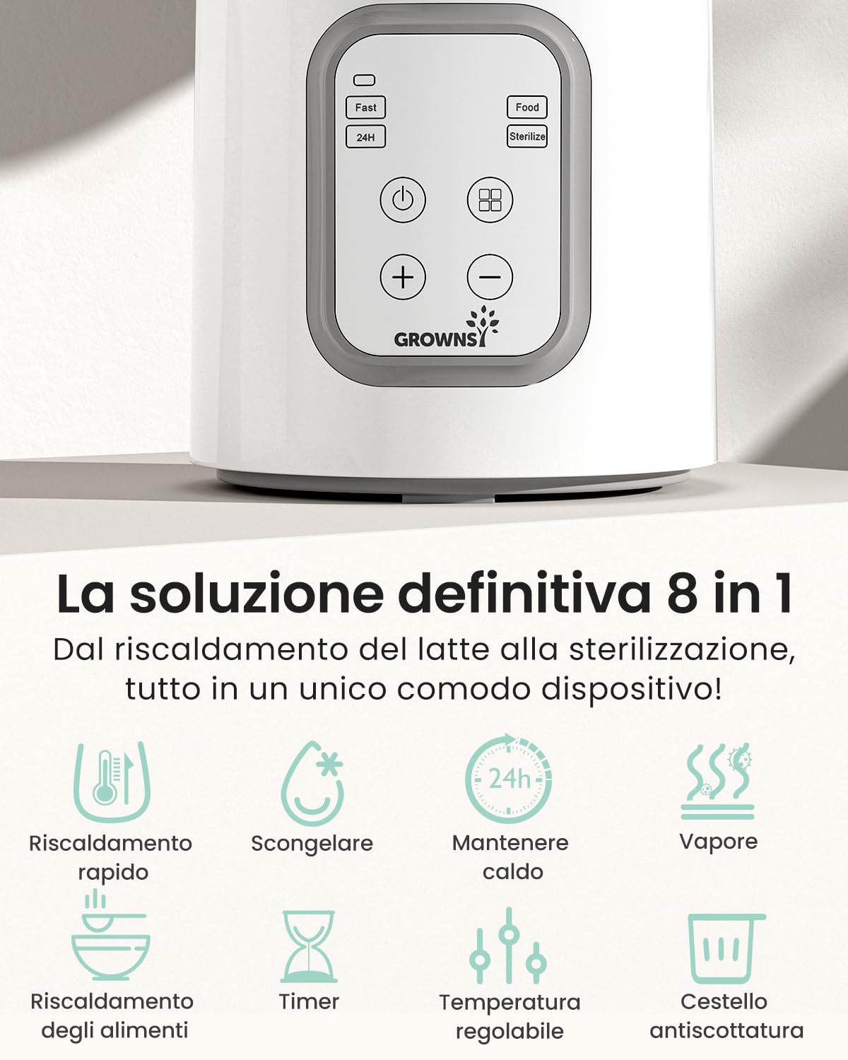Scaldabiberon, Sterilizzatore Biberon 8 in 1 lcd Controllo Accurato Della Temperatura Per Latte Materno,Riscaldatore Di Alimenti Per Bambini Veloce e Scongelamento Scalda Senza Bpa Con Display