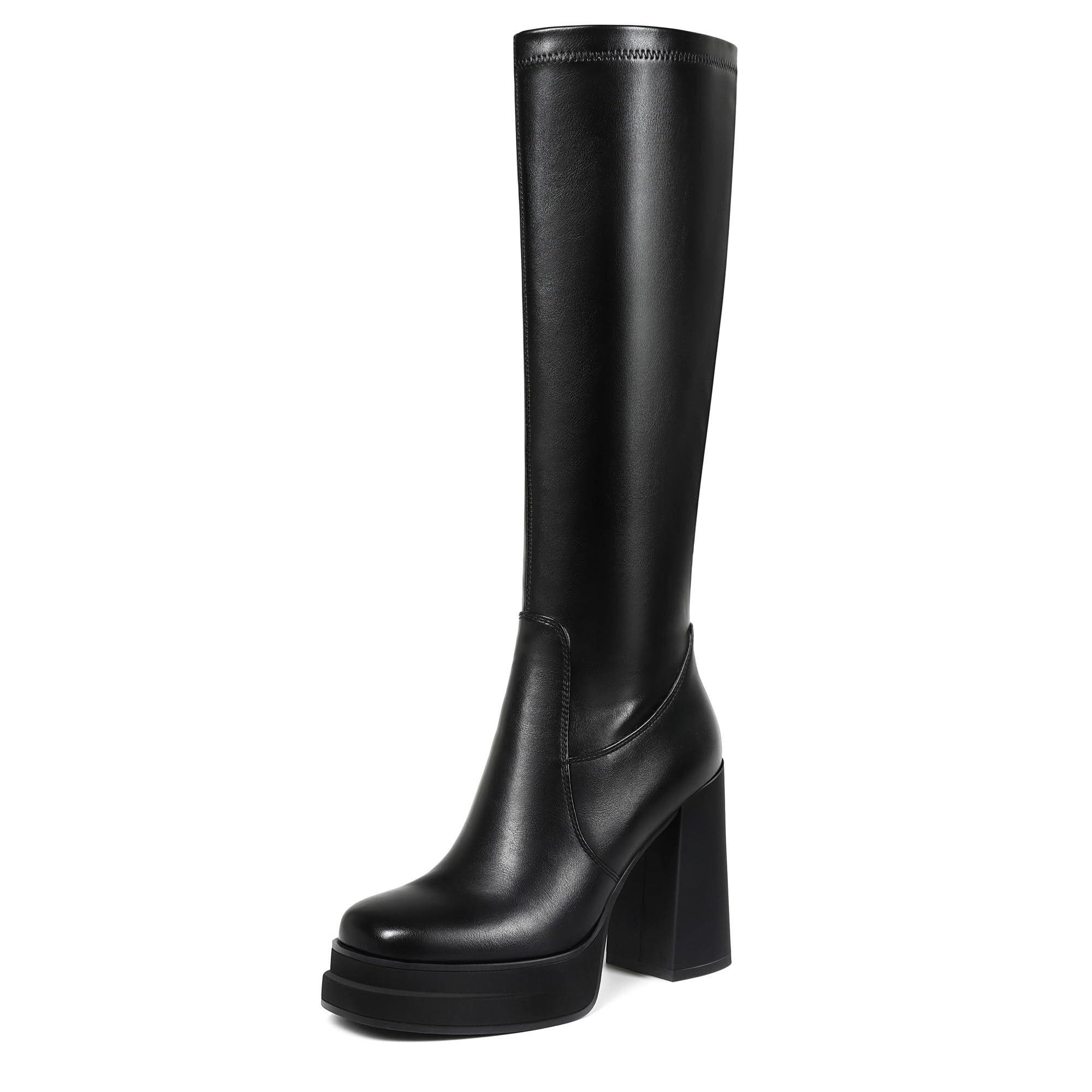 Platform Knee High Boots for Women Chunky High Heel Gogo Boots Square Toe Stretchy Long Tall Boots not