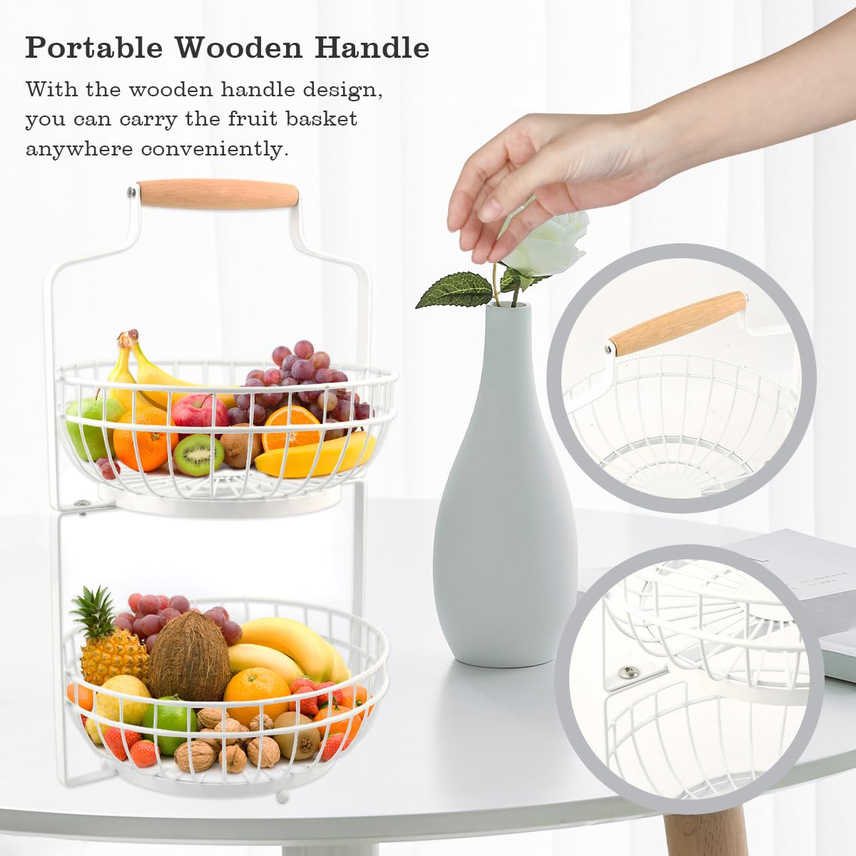 Portafrutta A 2 Ripiani DODUOS - In Acciaio, Design Moderno, Smontabile, Per Cucina O Bagno - Foto 5