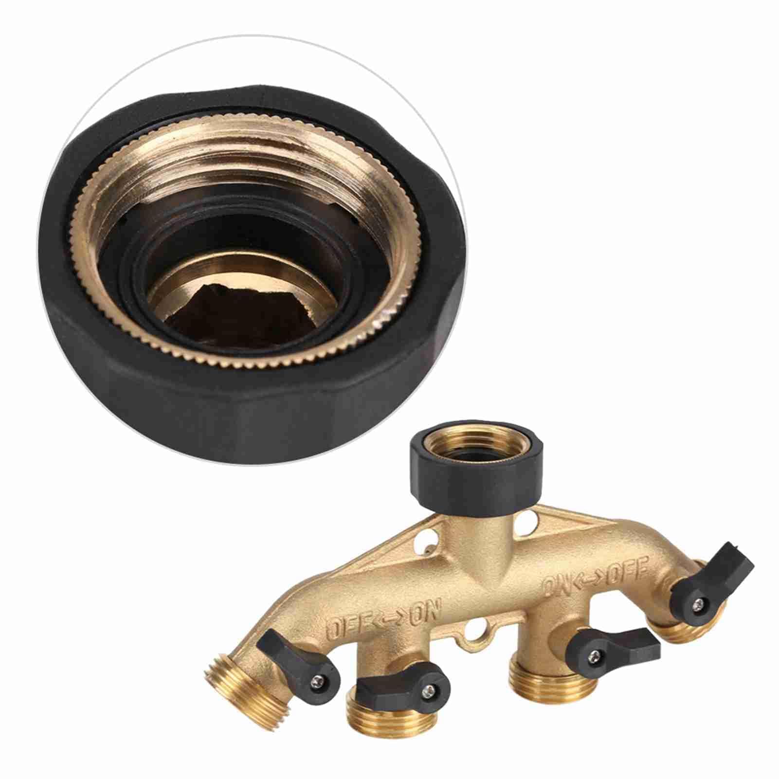 Zerodis Splitter Rubinetto Giardino 4 Vie in Ottone 3/4 Pollici, Divisore Acqua con Controllo Flusso Regolabile, Adattatore Irrigazione Giardino Dorato e Nero per Annaffiamento Esterno