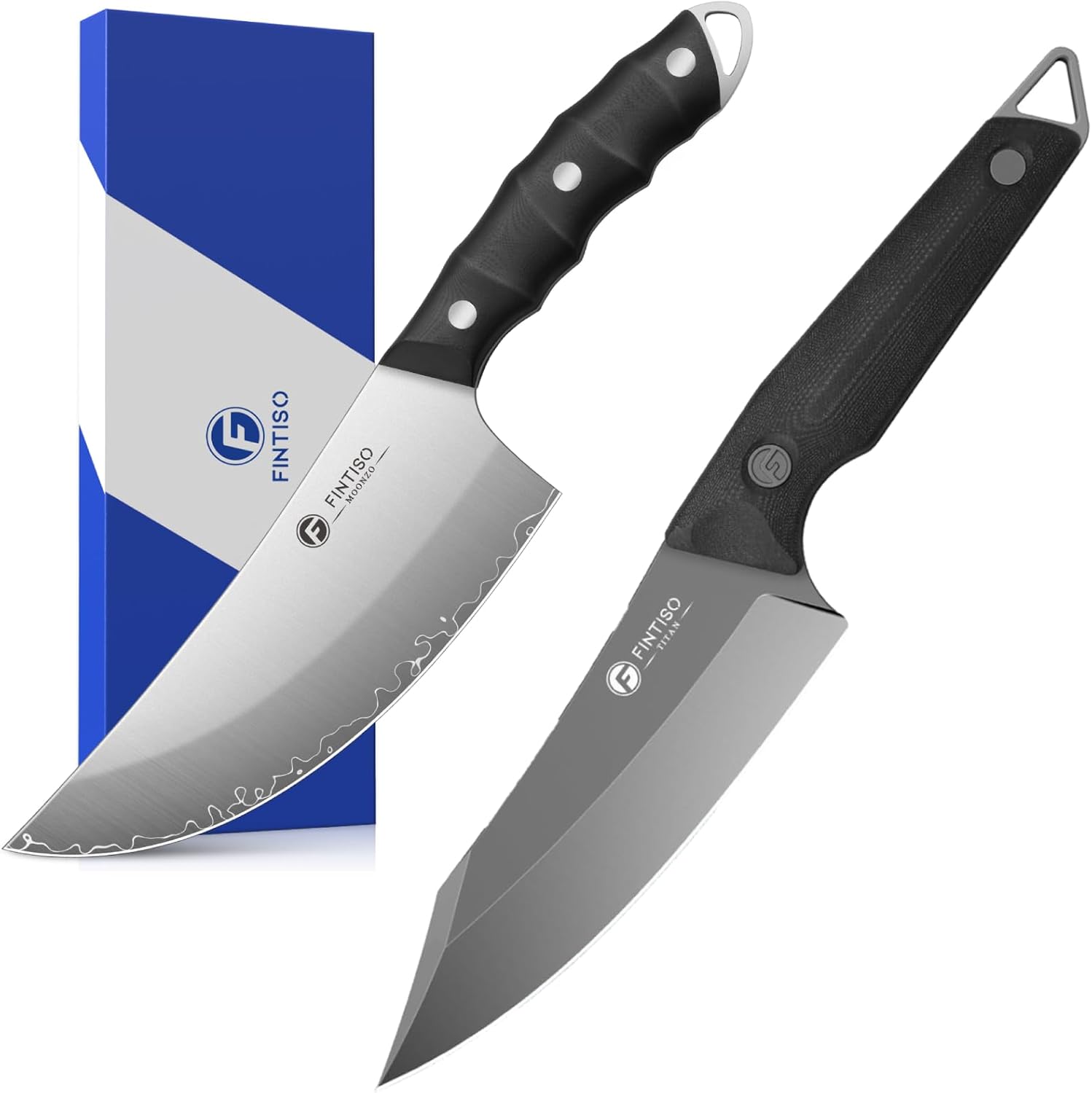 FINTISO 6.9 Inch 5-Layer High Carbon Stainless Steel Butcher Knife and 5.9 Inch14C28N Viking Knife