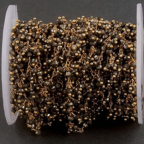 Chaîne en pyrite naturelle et or 24k de 1,5m par LKBEADS pour bijoux faits main