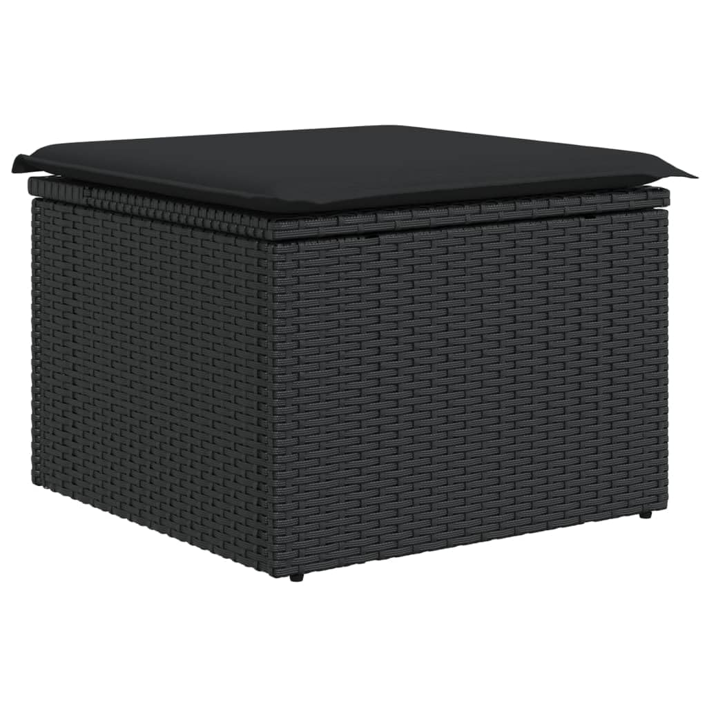 11-TLG. Garten-Sofagarnitur Schwarz Poly Rattan Ecksofa Mittelsofa Tisch Hocker Regal mit Glasplatte und abnehmbaren Kissen modular wetterfest für Balkon Terrasse und kleine Gärten