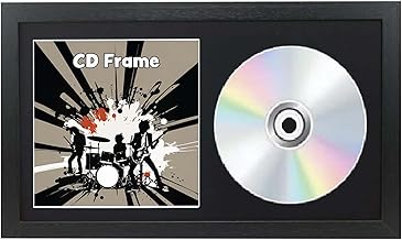 Boldon Framing - Black Solid Wood CD Double Display Frame with Black Mount