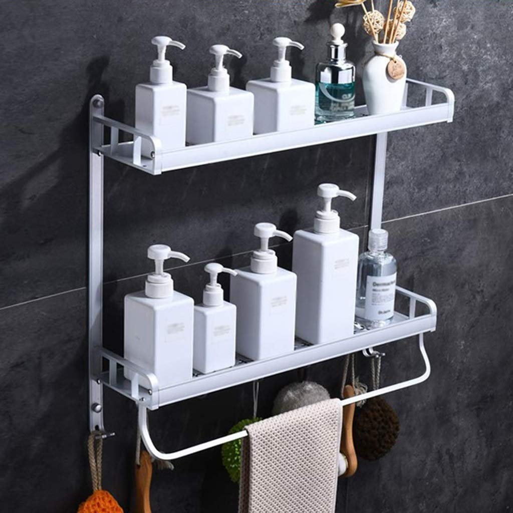Estante De baño Almacenamiento De baño, Organizador De Estante De baño De Montaje En Pared De 2 Niveles con Ganchos Estante De Ducha Cesta Caddy Almacenamiento para baño Dormitorio Cocina (