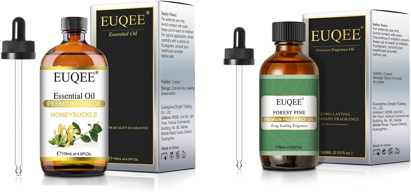 EUQEE Honeysuckle Essential Oil 118ML & Forest Pine Fragrance Oil 60ML for Diffuser, DIY Soap, Candle Making