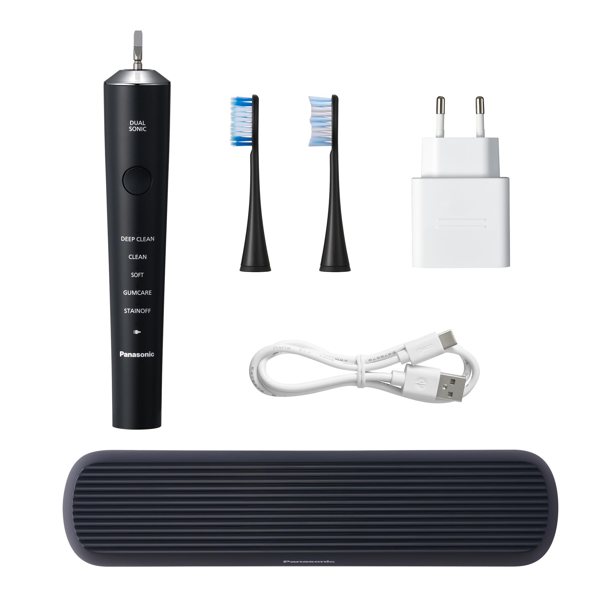 Panasonic EW-DC75 Spazzolino Sonico, Doppia Tecnologia Sonica, Nero | 5 Modalità, Testine Ultra-Fini, Ricarica Rapida USB-C, Custodia da Viaggio