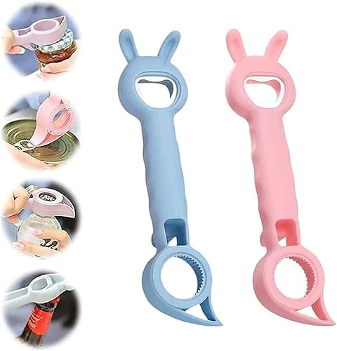 Abridor de botellas multifuncional 4 en 1 nuevo 2023 bonito abrebotellas en forma de conejo para tarros de gelatina vino cerveza y otras