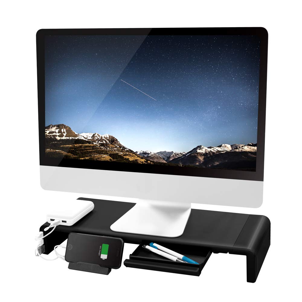 LogiLink BP0141 - Ergonomische Monitorerhöhung, 420 520 mm lang für eine komfortable Betrachtungsposition, mit 2X USB 3.0 + 1x USB-C