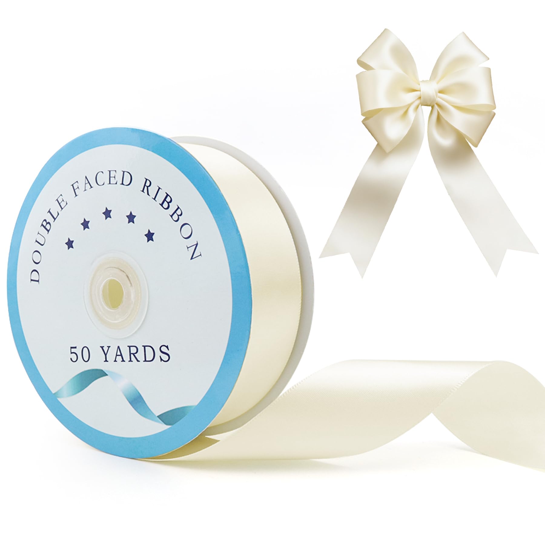 Double Sided Satin Ribbon 1.5 Inch 50 Yards, Premium Polyester Ribbon for Gift Wrapping, Wedding Bouquets, Bow Making, Hair Crafts, Valentine's Day & Party Decorations (Beige)