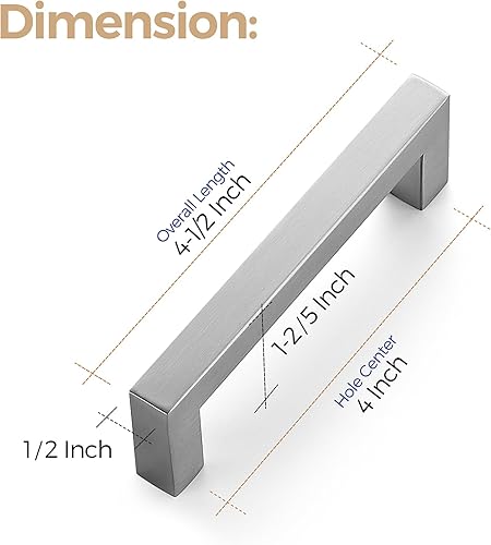 Miniatura 3 de Ravinte Paquete de 30 manijas cuadradas de gabinete de cocina de 4 pulgadas, tiradores de níquel satinado, tiradores de cajón de níquel cepillado,