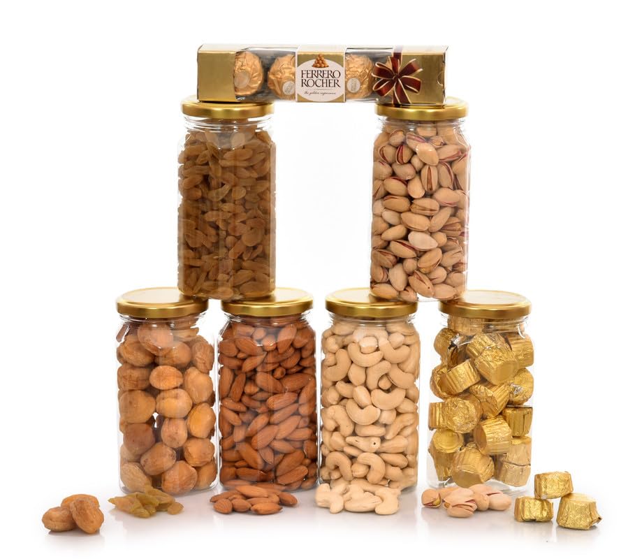 Image of NUTRI MIRACLE Diwali Dry Fruits and Nuts with Dubai Chocolates Hamper and Laddu Candles Gift Pack for Office Gifting