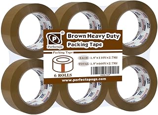 PERFECTAPE Heavy Duty Brown Packing Tape 6 Rolls, 600 Meters Total, 2.7 Mil Ultra Strong Anti-Splitting for Moving & Shipping